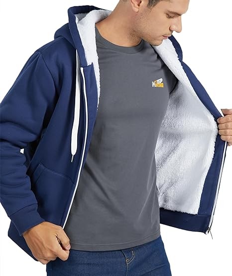Little Beauty Fleece Hoodies for Men Winter Thick Jackets Sherpa Lined Zip Up Sweatshirt 2023 Upgrade Fabric