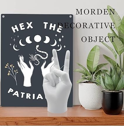 Peace Sign Gesture Statue Decor, Modern Resin Sculpture Home Accents for Living Room Bedroom Coffee Table, Desktop, Bookshelf