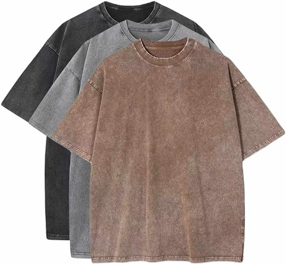 3 Pcs Men's Oversized Cotton Summer T-Shirts - Vintage Baggy Tee Loose Fit Short Sleeve T-Shirts Casual Streetwear