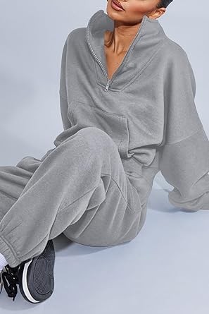 Herseas Lounge Sets For Women 2023 Oversized Half Zip Sweatshirt Jogger Sweatpant 2 Piece Outfits Sweatsuit Tracksuit