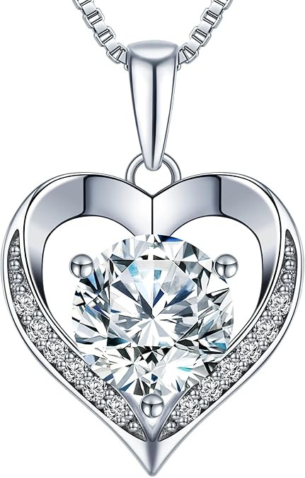 Heart Pendant Necklace Gifts for Wife, Engraved 'I LOVE YOU' Gift for Wife, 1-3 Carat Moissanite Necklace, Anniversary Eternity Jewelry Present for Wife, Birthday Gifts for Women