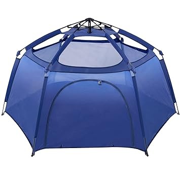 Alvantor Playpen Play Yard Space Canopy Fence Pin 6 Panel Pop Up Foldable and Portable Lightweight Safe Indoor Outdoor Infants Babies Toddlers Kids Pets 7’x7’x44” Navy Patent