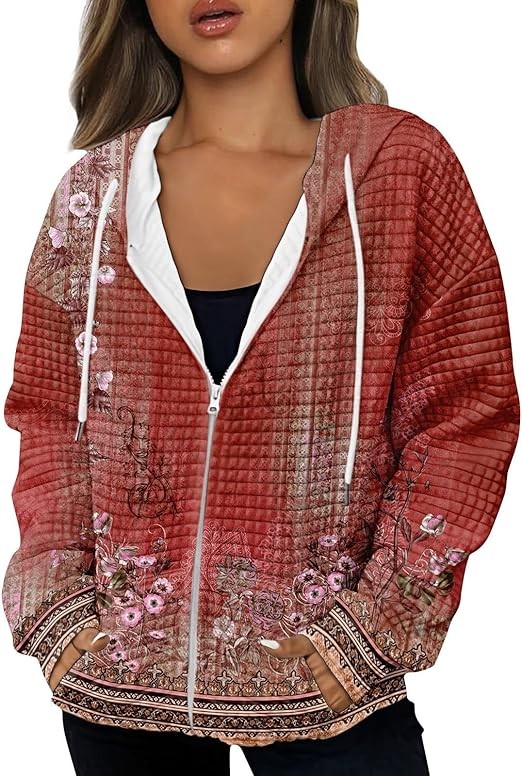 Graphic Hoodies For Women,Women's Printed Sweatshirt Long Sleeve Pocket Jacket Zipper 2023 Trendy Printed Jacket For Women