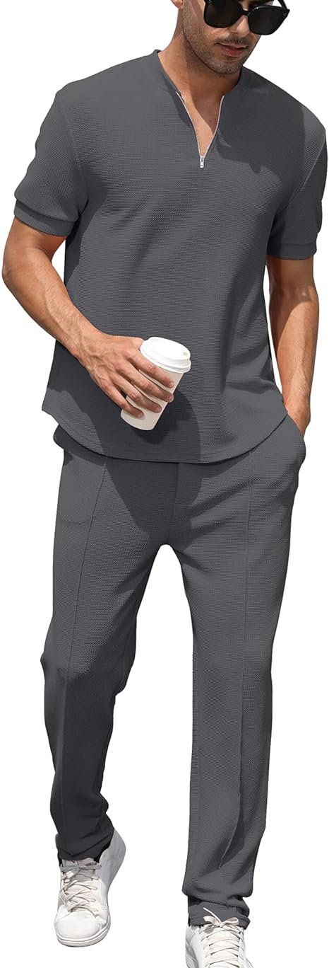 FZNHQL Fashion Men's Tracksuits 2 Piece Casual Athletic Jogging Outfits Short/Long Sleeve Track Suits for Men Set