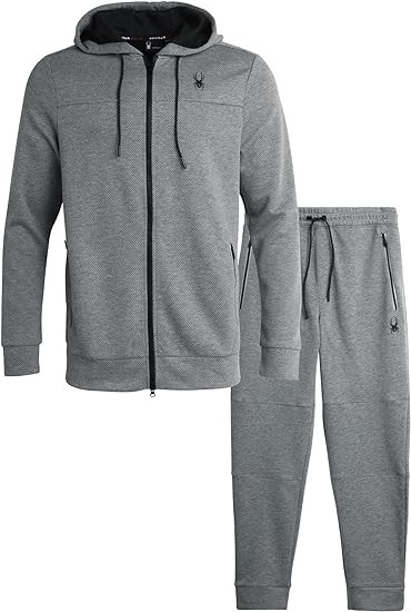 Spyder Mens Sweatsuit - 2 Piece Performance Knit Zip Hoodie Sweatshirt and Jogger Sweatpants - Active Pants Set for Men, S-XL