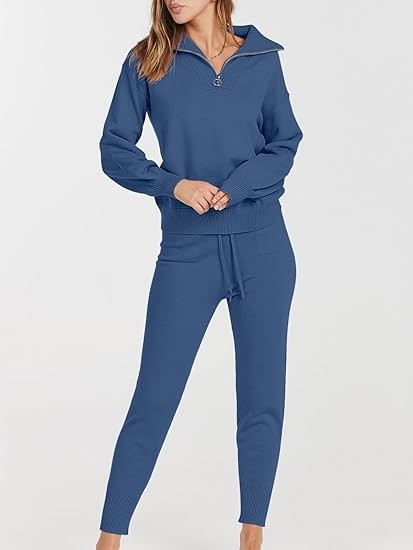 ANRABESS Women's Two Piece Outfits Sweater Sets Long Sleeve Pullover and Drawstring Pants Lounge Sets