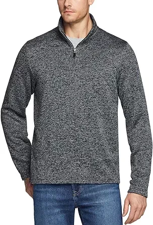 TSLA Men's Quarter Zip Thermal Fleece Lined Sweater, Winter Lightweight Soft Pullover Collar Sweatshirt