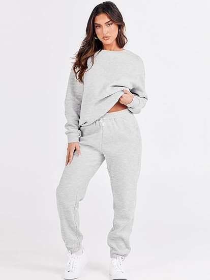 ANRABESS Women's Two Piece Outfits Long Sleeve Crewneck Sweatsuit with Jogger Pants Lounge Sets with Pockets