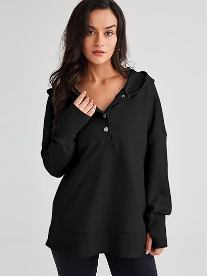 Trendy Queen Womens Oversized Button Hoodies Sweatshirts Pullover Casual Long Sleeve Tops with Pockets Fall Winter 2023