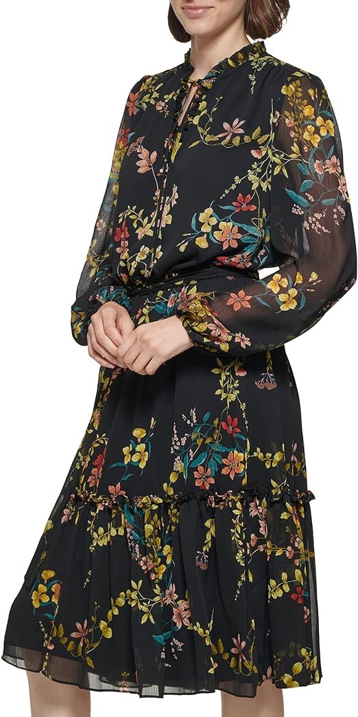 TOMMY HILFIGER Women's Button Neck Midi Dress