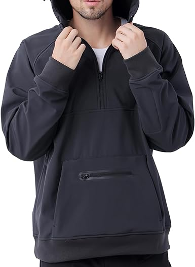 YINGJIELIDE Men's Rain Defender Loose Heavyweight Sweatshirt,Wind & Water Resistant Snow Jackets,Waterproof Fleece