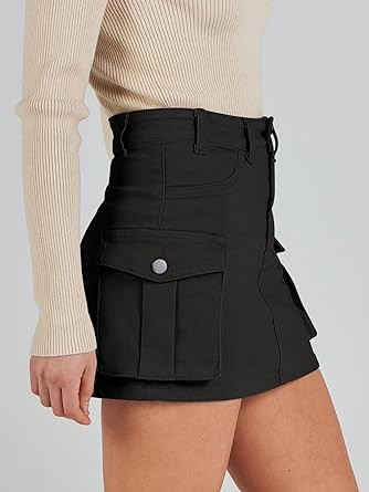 ANRABESS Womens Cargo Skirt Button Mini Denim Short Skirt with Pocket Solid Y2k Bodycon 2023 Fashion Skirts