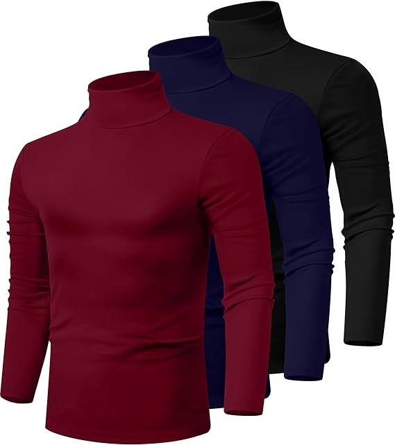 Ficerd 3 Pack Men's Turtle Neck Shirts, Mock Turtleneck Sweaters Long Sleeve Knitted Slim Fit T Shirts Basic Underwear Tops