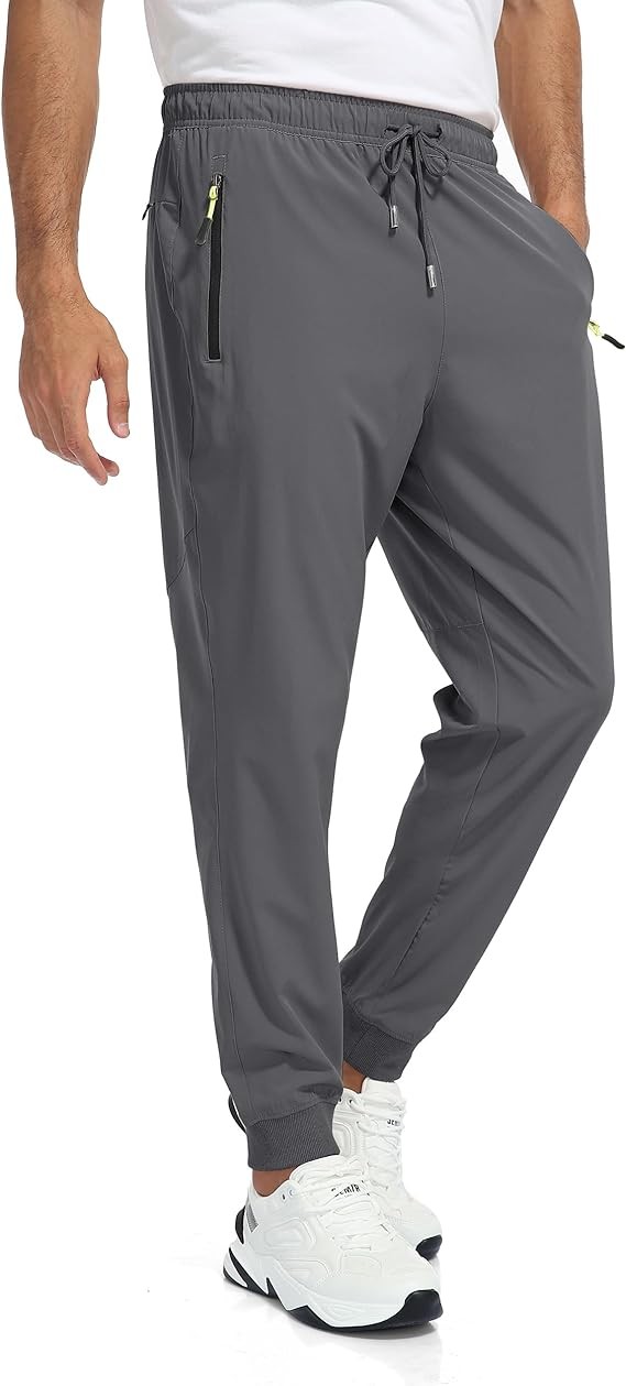Men's Lightweight Joggers Quick Dry Jogging Pants Running Tapered SweatPatns with Zipper Pockets