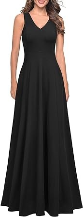 WOOSEA Women's Sleeveless Deep V Neck Loose A-Line Evening Cocktail Long Dress