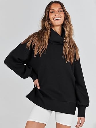 Caracilia Womens Oversized Sweatshirt Turtleneck Long Sleeve Knit Sweater Pullover Top 2023 Fall Winter Casual Trendy Clothes