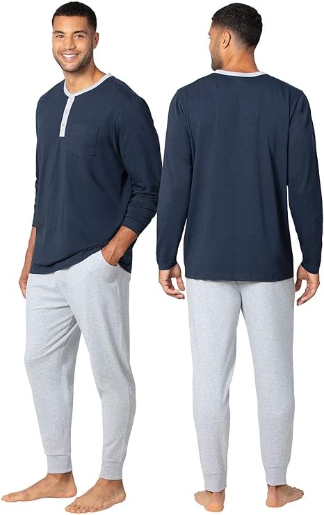 PajamaGram Ringer Tee Men's Sleepwear - Men Pajamas Set, Henley Top & Joggers
