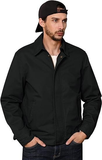 WenVen Men's Lightweight Military Cotton Jacket Casual Spring Lapel Work Coat