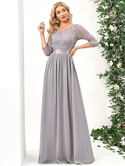 Ever-Pretty Women Elegant 3/4 Sleeve Empire Waist Maxi Bridesmaid Dresses 07412