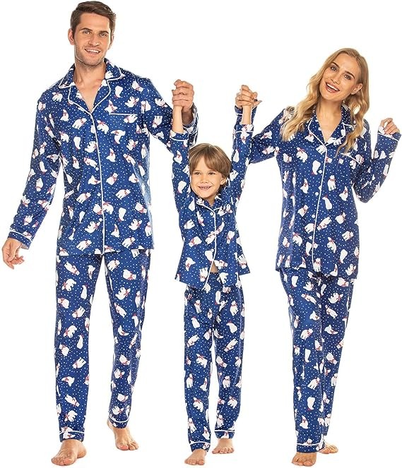 Ekouaer Christmas Family Matching Pajamas Long Sleeve Couple Pj Set Festival Party Sleepwear with Button S-XXL