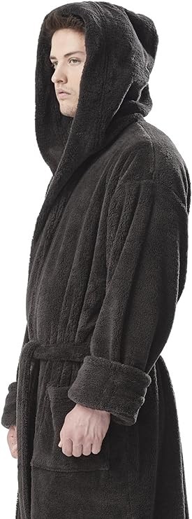 Arus Men's Fleece Robe, Long Hooded Turkish Bathrobe