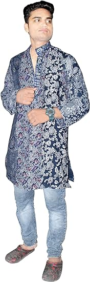 Lakkar Haveli Men's Cotton Shirt Wedding Wear Casual Patchwork Tunic Ethnic Beautful Kurta Plus Size