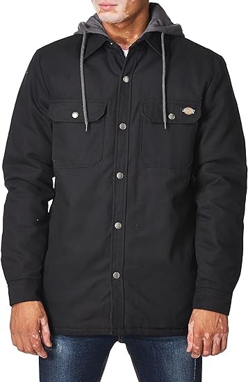 Dickies Men's Fleece Hooded Duck Shirt Jacket with Hydroshield
