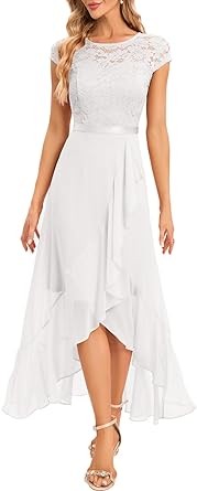 Bbonlinedress Women Short Sleeve Formal Wedding Prom Evening Party Long Ruffle Split Hi-Lo Cocktail Bridesmaid Dress