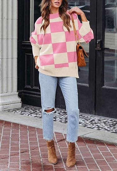 HAPCOPE Women's 2023 Fall Casual Oversized Sweater Crewneck Batwing Sleeve Side Slit Ribbed Knit Pullover Tops
