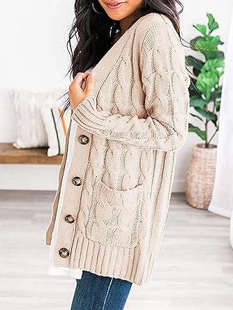 PRETTYGARDEN Women's Open Front Cardigan Sweaters Fashion Button Down Cable Knit Chunky Outwear Coats