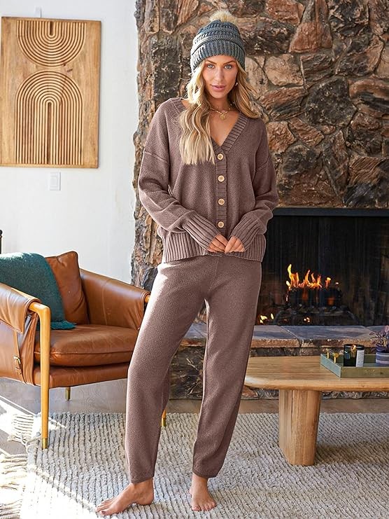 LILLUSORY Womens Cardigan Pants Sets 2 Piece Slouchy Loungewear Sweater Sets