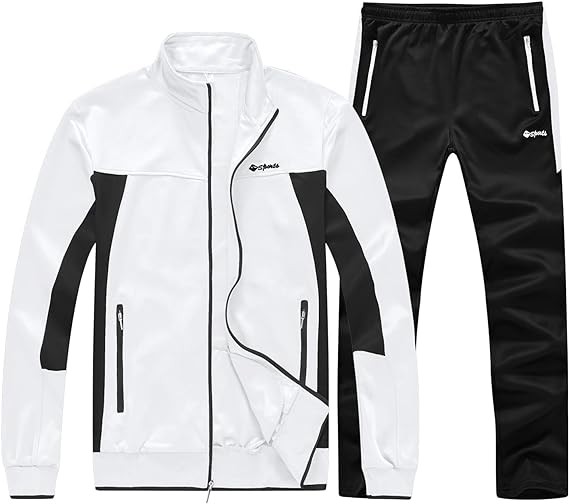 BGOWATU Men's Tracksuits 2 Piece Running Jackets Athletic Pants Sports Suit with Zipper Pockets