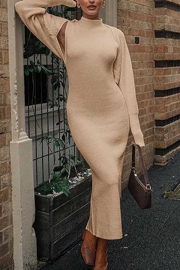 PRETTYGARDEN Womens Fall 2 Piece Outfits Bodycon Maxi Tank Pullover Sweater Dress And Long Sleeve Cropped Cardigan Knit Sets