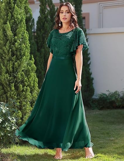 DRESSTELLS Womens Dresses Wedding Formal Lace Bridesmaid Homecoming Dress Evening Gown V-Back Fall Dresses for Women 2023