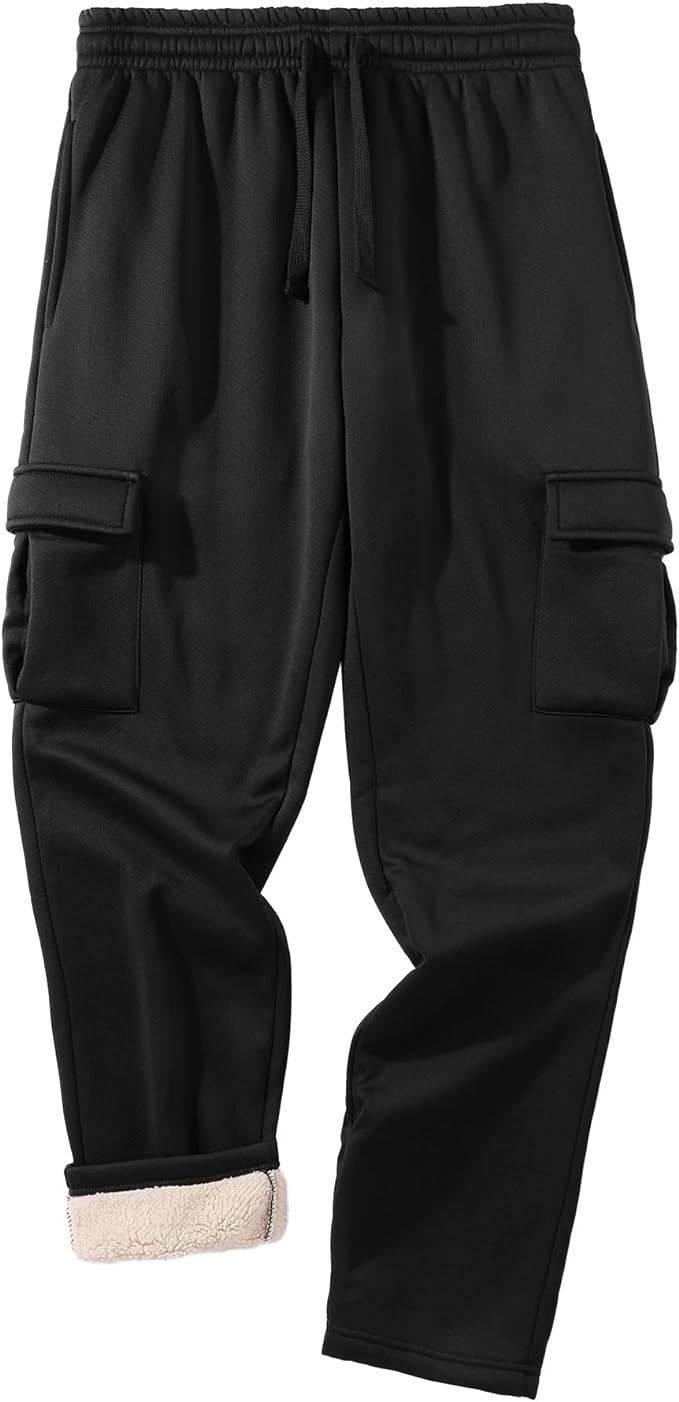 ZITY Men's Fleece Cargo Jogger Pants Heavyweight Warm Sherpa Lined Athletic Winter Sweatpants with Pockets