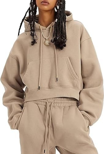 PEHMEA Women's 2 Piece Outfits Hoodies Crop Pullover and Joggers Pants Fleece Tracksuit Sweatsuit Set