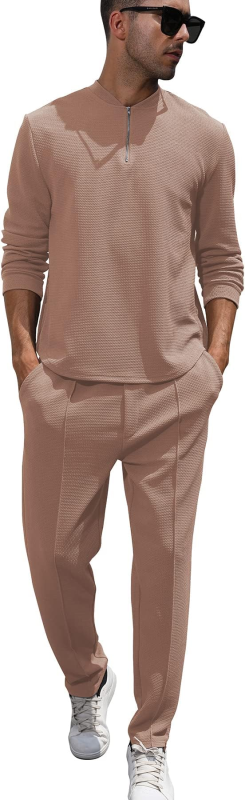 FZNHQL Fashion Men's Tracksuits 2 Piece Casual Athletic Jogging Outfits Short/Long Sleeve Track Suits for Men Set