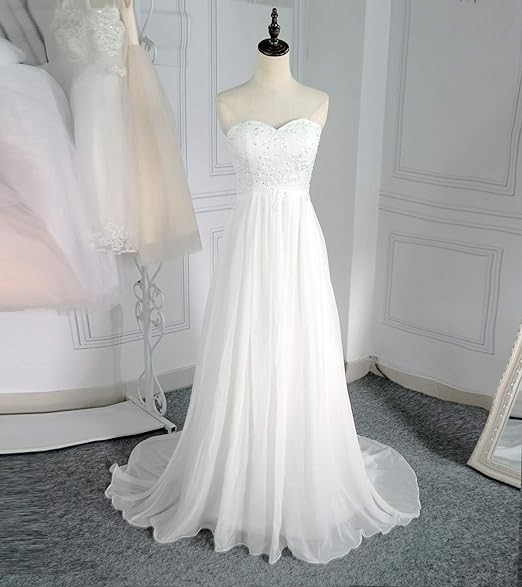Beach Wedding Dress Plus Size for Woman Long Wedding Dresses Lace Chiffion for Bride Pearls Bride Gowns