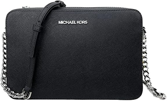 Michael Kors Women's Jet Set Item Crossbody Bag in Black with Silver hardware (Black/Silver)