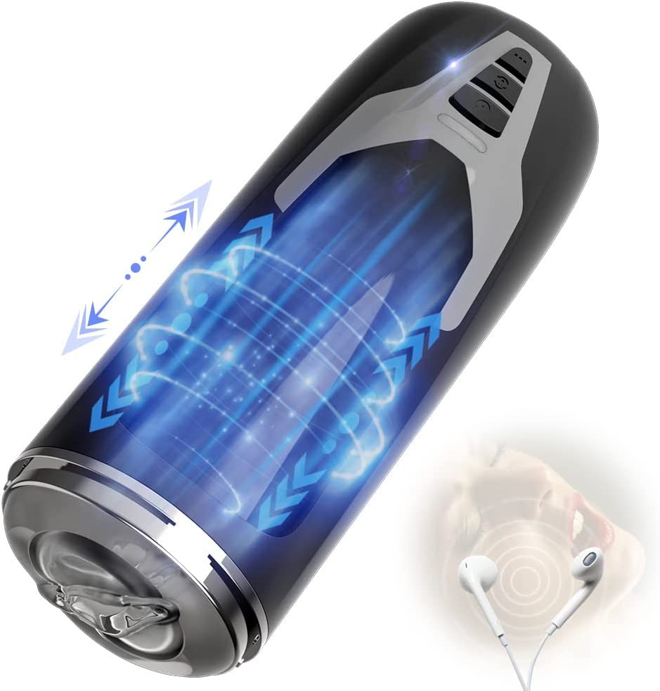 Automatic Male Masturbator, Thrusting Masturbator Cup with 8+8 Thrusting & Rotating Modes for Penis Stimulation, Electric Sex Toy Pocket Pussy Blowjob Stroker for Adults Sex Toy with Earphone
