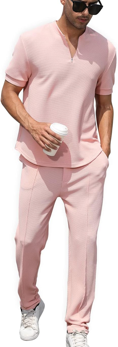 FZNHQL Fashion Men's Tracksuits 2 Piece Casual Athletic Jogging Outfits Short/Long Sleeve Track Suits for Men Set