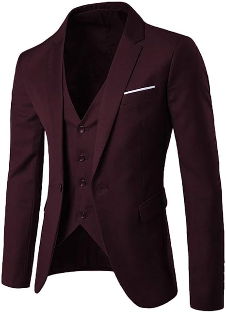MAGE MALE Men's 3 Pieces Suit Elegant Solid One Button Slim Fit Single Breasted Party Blazer Vest Pants Set
