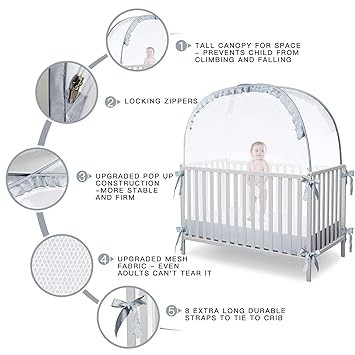 L RUNNZER Baby Crib Tent, Pop up Nursery Net to Keep Baby from Climbing Out, Protect Your Baby from Falls and Bite