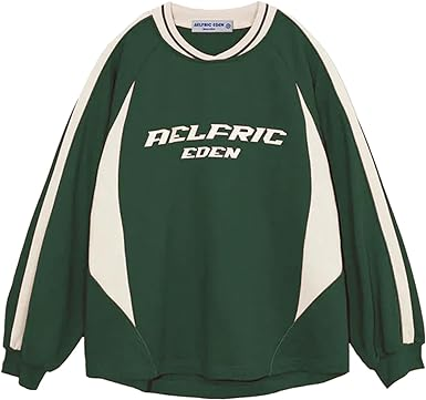 Aelfric Eden Oversized Crewneck Sweatshirts For Men Red Vintage Graphic Pullover Loose Fit Streetwear Long Sleeve Top