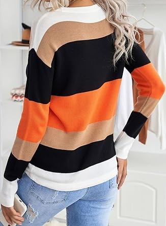 Dokotoo Fall Sweaters Round Neck Striped Cute Winter Pullover Sweaters for Women Trendy 2023 Drawstring