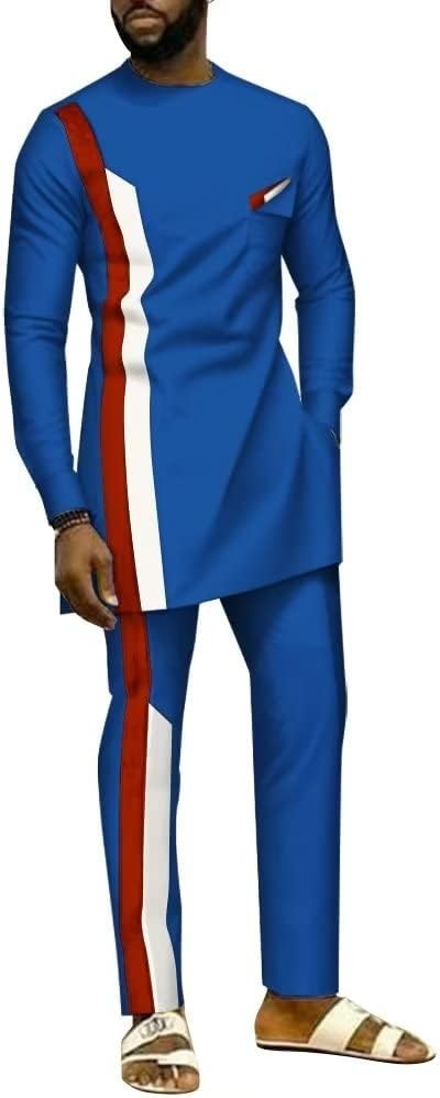 African Style Suits for Men Full Sleeves Top and Slim Pants Men's 2 Pieces Set Casual Suit Clothing