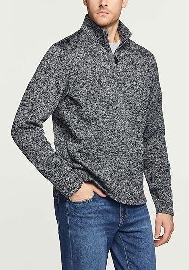 TSLA Men's Quarter Zip Thermal Fleece Lined Sweater, Winter Lightweight Soft Pullover Collar Sweatshirt