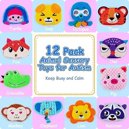 PUZZTOY Sensory Bean Bag for Kids 12 Pack,Texture Sensory Beanbags,Sensory Toys for Autism,Cute Animal Beanbags,Sensory Toys for Toddlers Kids Learning,Sensory Play Fine Motor Anxiety Relief