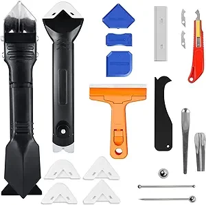 NADAMOO Caulking Tools Kit, 3 in 1 Silicone Caulking Tools Grout Removal Caulk Remover Glass Glue Angle Scraper Grout Saw Blade Caulk Finishing, Great Tools for Kitchen Bathroom Window Tile Sink Joint