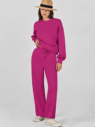 Caracilia Women's Two Piece Outfits Sweat Set Oversized Crewneck Sweatsuit Wide Leg Sweatpants Lounge Set Tracksuit